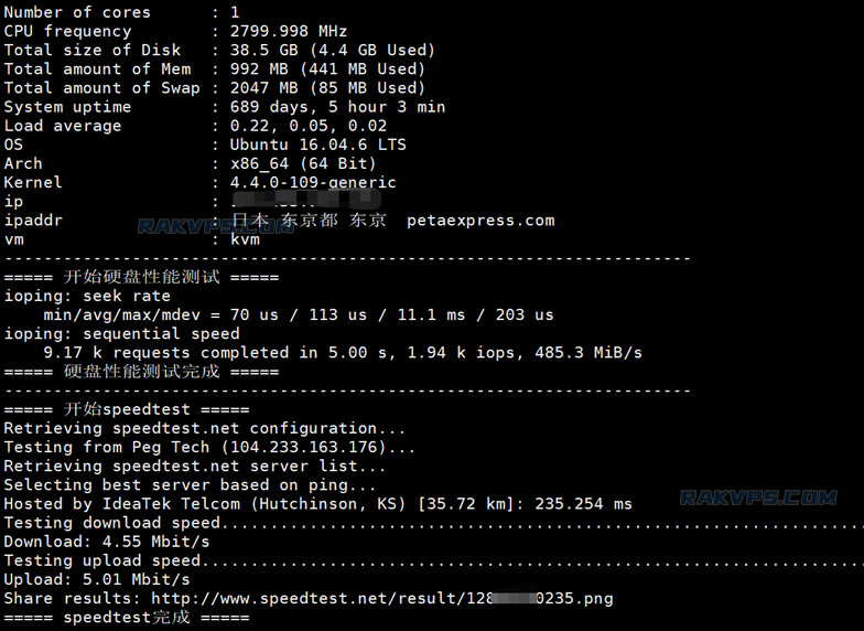 RAKsmart 日本VPS IO读写