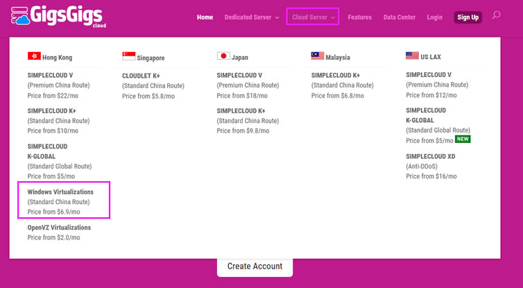 GigsGigsCloud 香港Windows VPS推荐 CN2优化 100M带宽