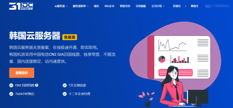31IDC韩国云服务器CN2 GIA线路 10M带宽 2GB内存起步